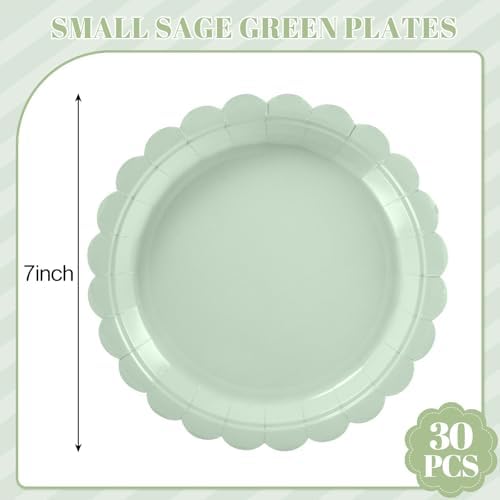 NatNarr 30 Pk Appetizer Cake Cockatil Plates 7" Scalloped Sage Green Plates - Image 2