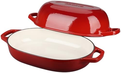 EDGING CASTING Enameled Cast Iron Oval Dutch Oven Pot with Lid, Dutch Oven for Sourdough Bread Baking, Bread Oven, Bread Dutch Oven, Oval Bread Pan, 7qt, Red - Image 4
