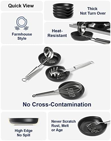 LE TAUCI Ceramic Spoon Rest for Stove Top, 5 Inch Spoon Holder for Kitchen Counter Set of 4, Kitchen Gadgets, Coffee Spoon Cradle, Home Accessories for Utensils, Dishwasher Safe, Black - Image 3