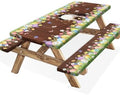 Easter Picnic Table Cover with Bench Covers Elastic Edges, Cute Bunny Flower Brown Wood Fitted Table Cover, Outdoor Patio Camping Essentials, Waterproof Camping Fitted Tablecloth, 3PCS, 30x96 Inch by Xguatan