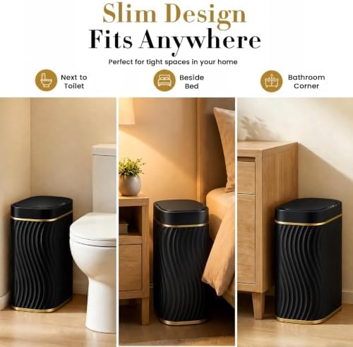 Ogikey Bathroom Trash Can with Automatic Touchless Lid, 5 Gallon Smart Garbage Can Narrow Waterproof Trash Bin for Bedroom, Office, Living Room (5 Gallon-Black) - Image 4