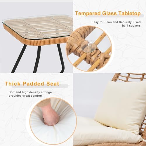 Tappio 3 Piece Outdoor Wicker Furniture Patio Bistro Set, Balcony Furniture Rattan Conversation Sets with Cushions, Wicker Patio Chairs Patio Furniture Set for Outdoor Poolside Garden - Image 4