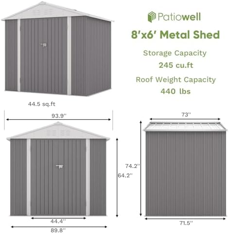 Patiowell 8x6 FT Outdoor Storage Shed, Garden Storage Shed - Image 2
