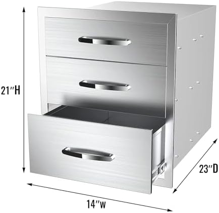 Outdoor Kitchen Drawers Stainless Steel, BBQ Drawer Inserts for Built-in Patio Grill Station, Triple Drawer, 14''W x 21''H x 23''D - Image 3