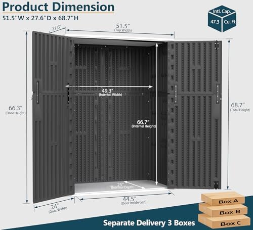 HOMSPARK Outdoor Storage Shed 57 Cu.Ft, All-Weather Resistant Resin Garden Sheds & Outdoor Storage Clearance with Floor, Double-Layer Plastic Tool Sheds for Patio, Garden & Lawn (Black) - Image 3