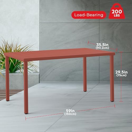 Costaelm Outdoor Dining Table for 6, Rectangular Metal Patio Table, 6-Person Weather Resistant Steel Slat Table for Lawn Garden Backyard, Red - Image 2
