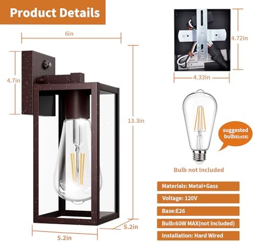 13'' Oil Rubbed Bronze Dusk to Dawn Outdoor Light Fixtures Wall Mount, Large Front Porch Lights, Sensor Exterior Wall Sconce, Waterproof Lantern Lamp,Outside Coach Light for House,Garage,Yard - Image 6