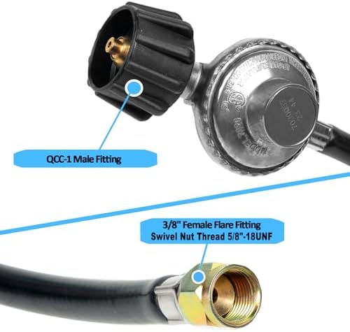 8 FT Gas Grill Regulator Hose Replacement Low-Pressure Propane Regulatorand Hose for Backyard BBQ & Patio Heating, Fits Weber Charbroil Nexgrill Grills, Fire Pits - Image 5