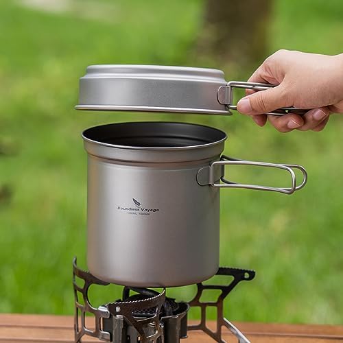 Titanium Pot Pan Set with Folding Handle Outdoor Camping Soup Pot Bowl Frying Pan Mess Kit Picnic Cookware - Image 6