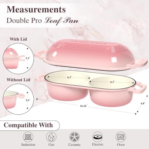 Umite Chef Dutch Oven for Sourdough Bread Baking – Enamelled Cast Iron Bread Loaf Pot – 500°F Oven Safe– Double Round Loaf Space, 16.5“ Diameter, 5" Banneton Proofing Baskets & Cotton Potholders(Pink) - Image 2