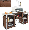 VEVOR Camping Kitchen Table, Folding Outdoor Cooking Table with Storage Carrying Bag, Aluminum Cook Station 3 Cupboard & Detachable Windscreen, Quick Set-up for Picnics, BBQ, RV Traveling, Brown by VEVOR