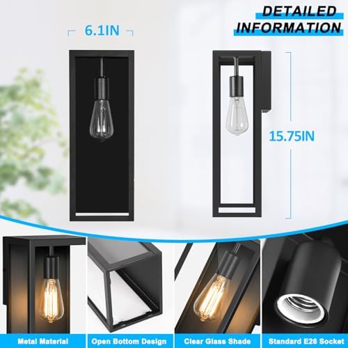 VerRon 16” Exterior Waterproof Outdoor Lights with Glass Shades, 2-Pack - Image 3