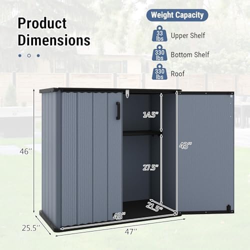 Tangkula 23.5 Cu.ft Outdoor Storage Shed, All-Weather Resin Patio Storage Box with Floor, Lockable Door & Removable Shelf, Waterproof Deck Box for Garden Tools - Image 6