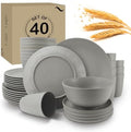 Wrova 40Pack plates and bowls sets for kitchen - Unbreakable wheat straw dinnerware sets service for 8 - Alternative plastic 40pcs dish sets for picnic,camping and R.V. - (Grey) by WROVA