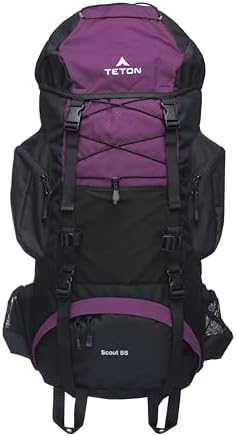 Teton 55L Scout Internal Frame Backpack for Hiking, Camping, Backpacking, Travel, Rain Cover Included, Huckleberry by Teton