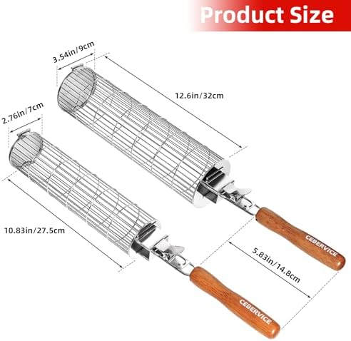 Rolling Grill Basket, SUS304 Stainless Steel, Removable Wooden Handle, Round Cylinder BBQ Grilling Basket, Outdoor Cooking Griller, Smoker Accessories for Vegetable, Gifts for Men Dad - Image 6