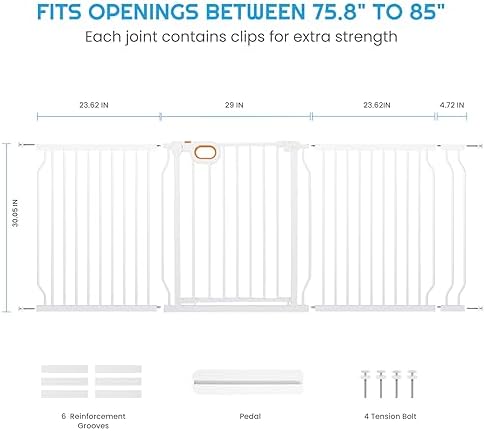 owlie 75 to 85 Inch Extra Wide Baby Gate with Door for Stairs Doorways - Image 2