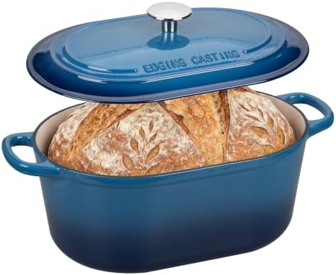 EDGING CASTING Enameled Cast Iron Oval Dutch Oven, 6QT, Lake Blue by EDGINGCOOKWARE