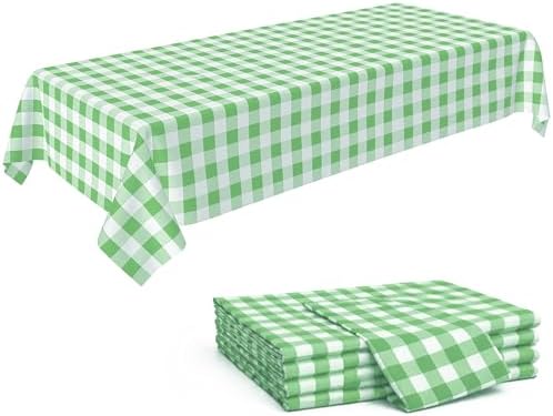 C CRYSTAL LEMON Green Gingham Disposable Plastic Tablecloths 4 Pack by CrystalLemon