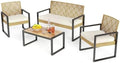 PHI VILLA 4 Piece Yellow Wicker Patio Furniture Set with Beige Cushion by PHIVILLA