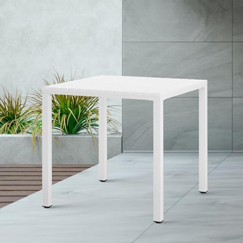 Costaelm Outdoor Dining Table for 4, Square Metal Patio Table, 4-Person Weather Resistant Steel Slat Table for Lawn Garden Backyard, White - Image 7