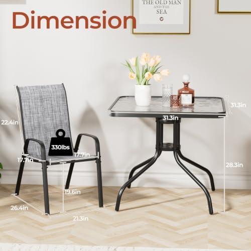 TLSUNNY 5 Pieces Patio Dining Set for 4, Glass Table and Textilene Chair - Image 2
