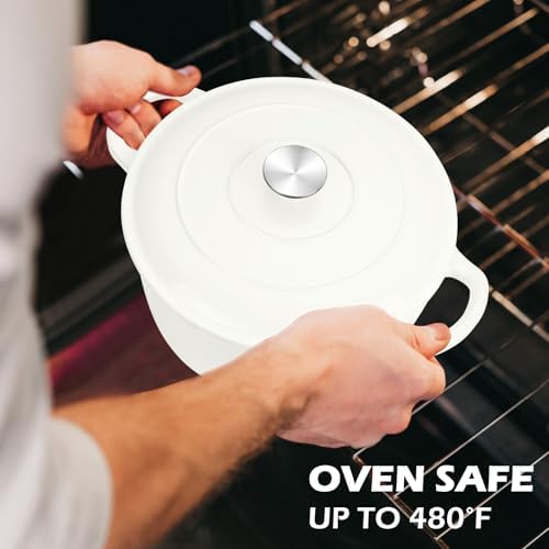Leonyo 6-Quart Enameled Cast Iron Dutch Oven Pot with Lid, White - Image 5