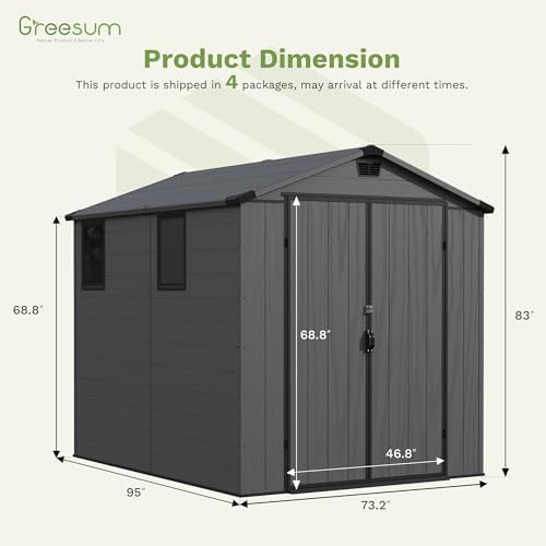 Greesum 6x8FT Plastic Outdoor Storage Shed with Floor, Dark Gray - Image 2