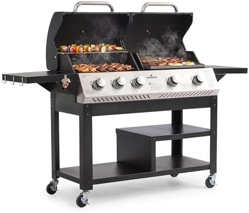 Propane Grill Griddle Combo, 5-Burners Outdoor BBQ Grill by QUYZE