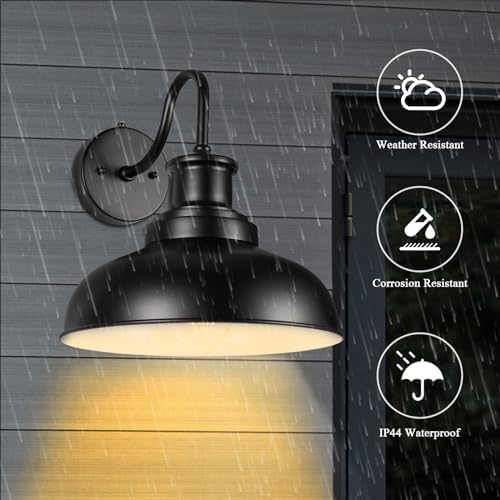 Dusk to Dawn Outdoor Barn Lights, Outdoor Wall Sconces Farmhouse Exterior Wall Mount Light, Vintage Outside Lighting Fixtures, Industrial Black Lanterns for Porch Garage Patio, 2 Pack - Image 3