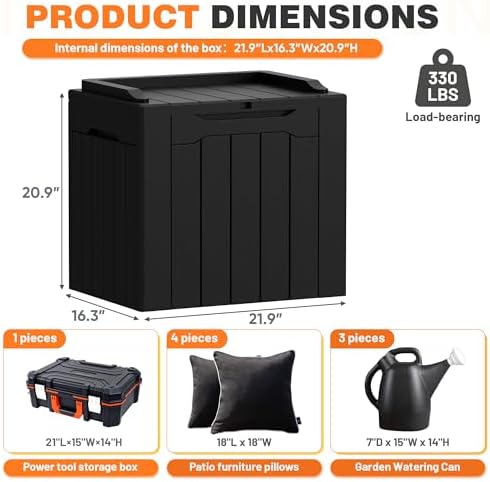 32 Gallon Deck Box Outdoor Indoor Waterproof Storage Box for Patio Furniture, Pool Accessories, Garden Tools, and Cushion Storage, Black - Image 7