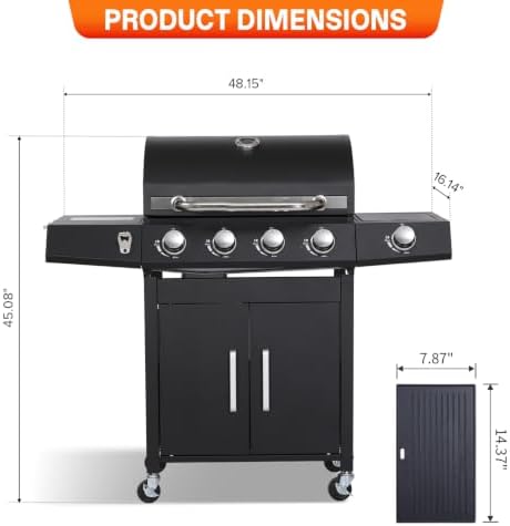4-Burner Propane Gas BBQ Grill with Side Burner for Outdoor BBQ - Image 2