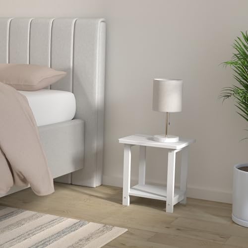 LUE BONA Outdoor Side Table, 2-Tier HDPS Small Patio Table, White - Image 2