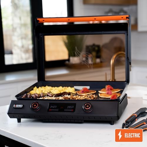 Blackstone 22-Inch Electric Griddle - 1600W Non Stick Ceramic Titanium Coated Stainless Steel Tabletop Griddle with EZ-Touch Control Dial, LCD Display, Patented Rotate & Remove Glass Hood - 8001 - Image 2