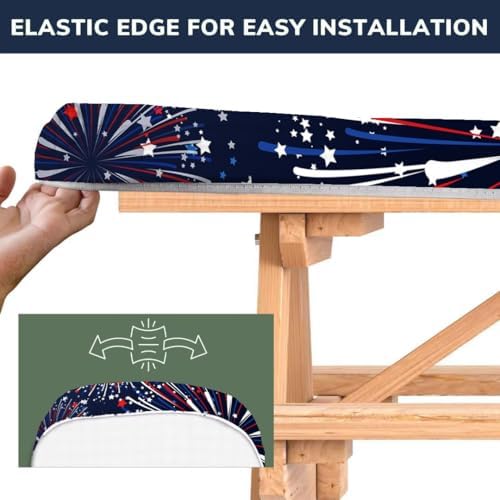 CAPSCEOLL Fitted Picnic Table Cover with Bench Covers 6ft - Fireworks - Image 3