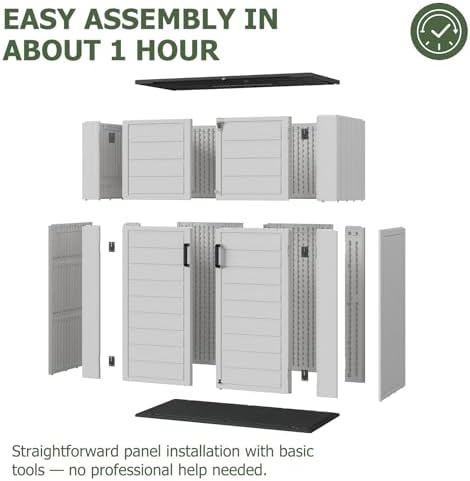 Aoxun 61 Cu.Ft Outdoor Storage Shed, Widened Outdoor Storage Cabinet Waterproof Vertical Resin Shed with Floor for Garden Tools, Pool Equipment, Easy to Assemble(White&Grey) - Image 4