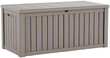 PatioZen 150 Gallon Outdoor Deck Box,Waterproof Resin Outdoor Storage Boxes, Outside Storage Lockable Container for Garden Tools,Indooor Cushions,Accessories (Grey) by OutdoorLivingPerfected
