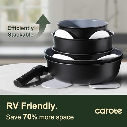 CAROTE 19pcs Ceramic Cookware Set Detachable Handle,Pots and Pans Non Stick - Image 5