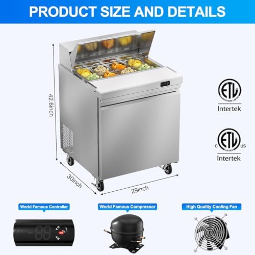 Rockitch 29" W Commercial Sandwich Prep Table Refrigerator 7.6 Cu.ft 8 Pans - Image 4