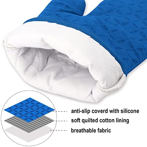 KEGOUU Oven Mitts and Pot Holders 6pcs Set, Kitchen Oven Glove High Heat Resistant 500 Degree Extra Long Oven Mitts and Potholder with Non-Slip Silicone Surface for Cooking (Royal Blue) - Image 3