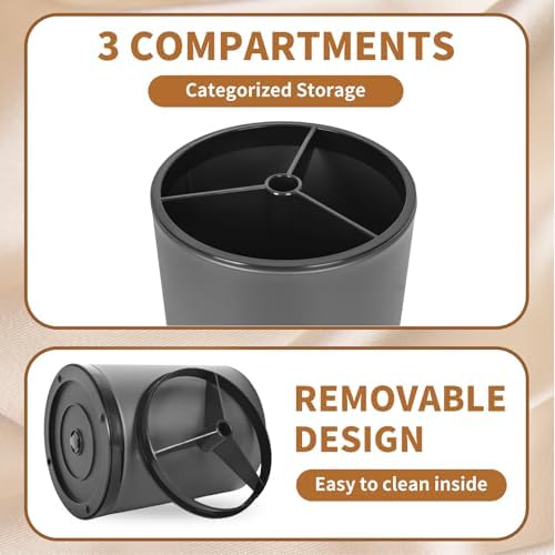 Nigelia Extra Large Kitchen Utensil Holder - 360° Rotating Stainless Steel Cooking Utensil Holder for Countertop, 3 Compartment Flatware Organizer & Utensil Caddy with Removable Base（Grey） - Image 4