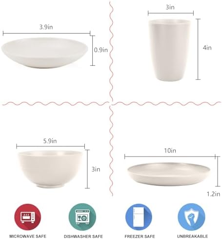 Wrova Wheat straw dinnerware sets - 28 Pieces dish sets service for 4 - Lightweight and Unbreakable Plates and Bowls Sets for Travelling and Camping.White - Image 2