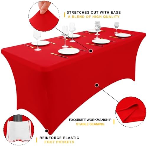Smiry 2 Pack Spandex Table Cloth 6FT, Elastic Fitted Red Tablecloth - Image 3