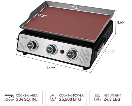 Royal Gourmet PD1301S Portable 3-Burner Tabletop Gas Griddle - Image 3