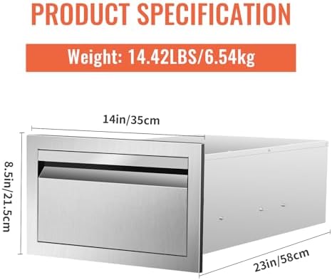 Outdoor Kitchen Drawers Single BBQ Drawers Flush Mount Built-in Stainless Steel Drawer 14" W x 8.5" H x 23" D for Outdoor Kitchen Island Patio Grill Station - Image 2