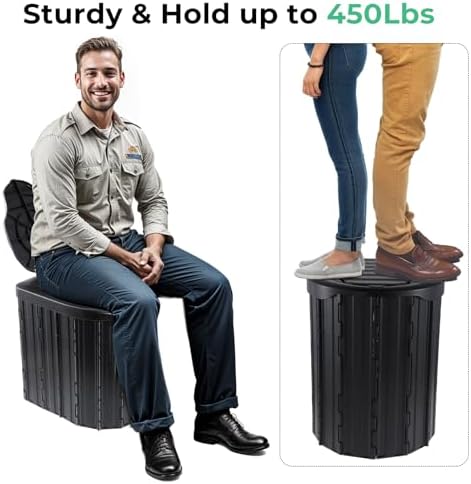Camping Toilet, Portable Toilet for Adults, Camp Toilet with Handbag, Travel Potty for Camping, Hiking, RoadTrip, Car, Tent, Truck Drivers (black-15.7''H) - Image 3