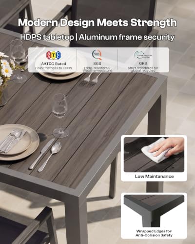 Outdoor Dining Set for 4, Aluminum Patio Table and Chairs Set, 5-Piece All Weather Patio Dining Furniture Set with Umbrella Hole for Backyard, Deck, Poolside (Charcoal) - Image 3