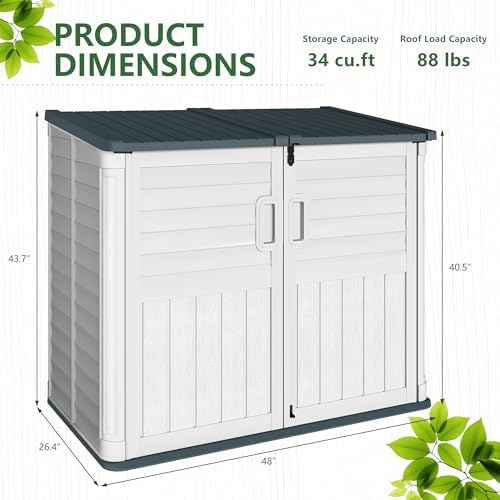 Greesum Outdoor Trash Can Storage Shed, 34 Cu.ft Horizontal Outdoor Storage Cabinet, Waterproof for Garden, Pool Storage, Garbage Cans, Beige - Image 7
