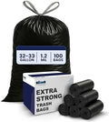 Plasticplace 32-33 Gallon Trash Bags │ 1.2 Mil │ Drawstring Garbage Can Liners │ 33” x 39”, Black, 100 Count by Plasticplace