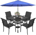 Incbruce 6 Pieces Patio Dining Set with Dark Blue Umbrella, Outdoor Dining Set of 4 Textilene Chairs and Square Table with Umbrella Hole for Backyard, Garden, and Poolside (Black) by Incbruce